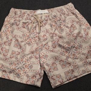 PacSun Men's Patterned Swim Shorts - Cream and Brown